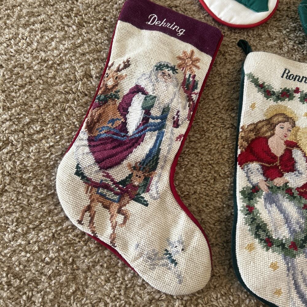 Sferra USA Vtg Embroidered Wool Cross Stitch Bucilla Stockings Lot Needlepoint - Picture 5 of 16